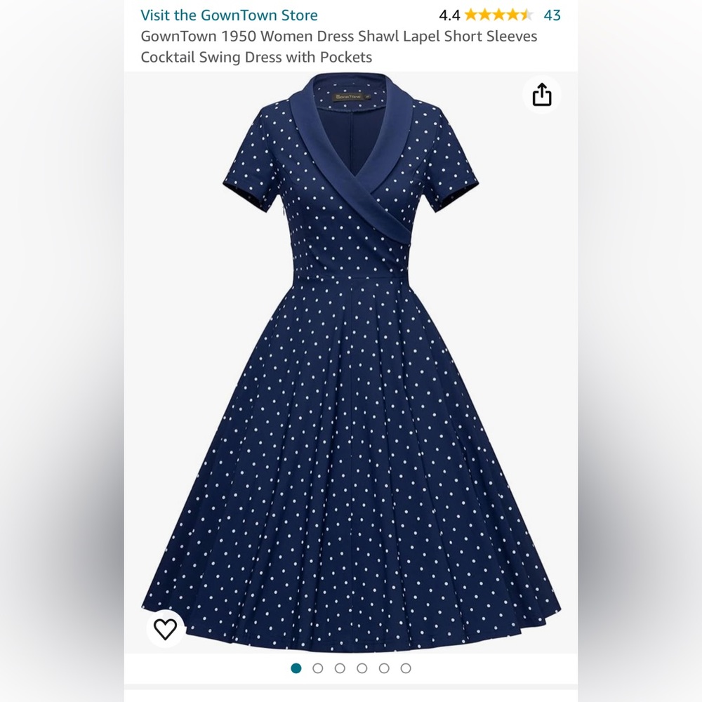 GownTown 1950 Women Dress Shawl Lapel Cocktail Swing Dress with Pockets